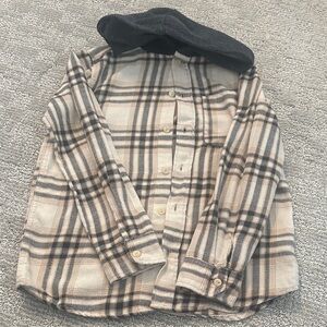 Tony Hawk Cream and Black Plaid Hooded Button-Up Shirt